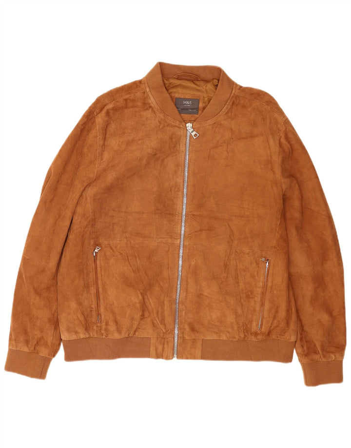 Marks & Spencer Herren Wildleder Bomberjacke UK 46 3XL Braunes Leder