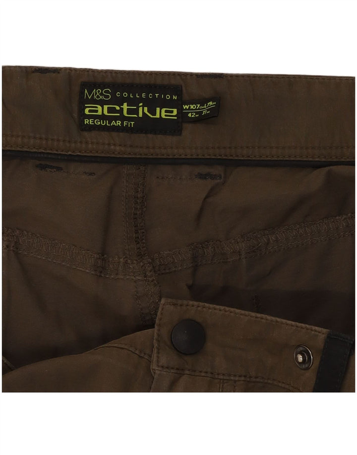 Marks & Spencer Herren Active Regular Fit Cargohose W42 L31 Khaki Baumwolle
