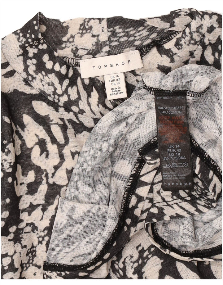 Topshop Damen-Top, langärmelig, UK-Größe 44, Größe L, grau gepunktetes Polyester