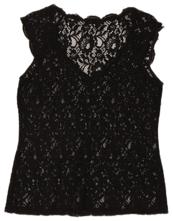 Durchsichtiges Spitzenblusenoberteil für Damen von Oasis, UK 12, Mittelschwarz mit Blumenmuster