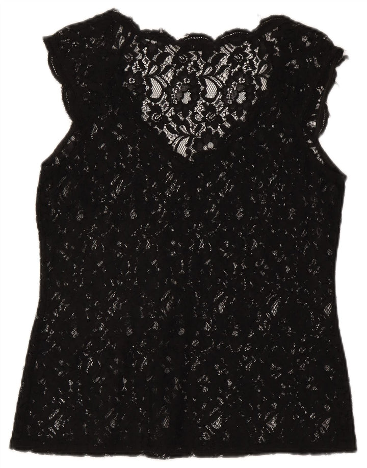 Durchsichtiges Spitzenblusenoberteil für Damen von Oasis, UK 12, Mittelschwarz mit Blumenmuster