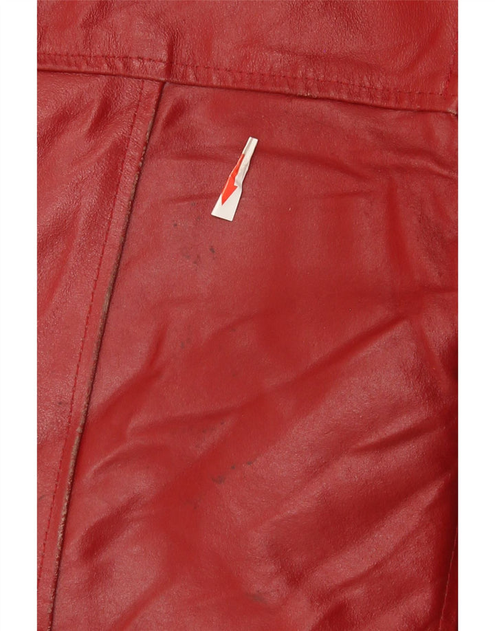 Vintage Damen Crop Lederjacke UK 14 Mittelrotes Leder