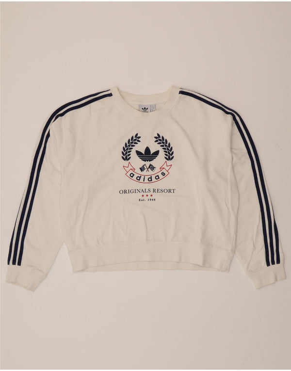 ADIDAS Damen-Sweatshirt in Übergröße mit Grafik, UK 12, Mittelweiß