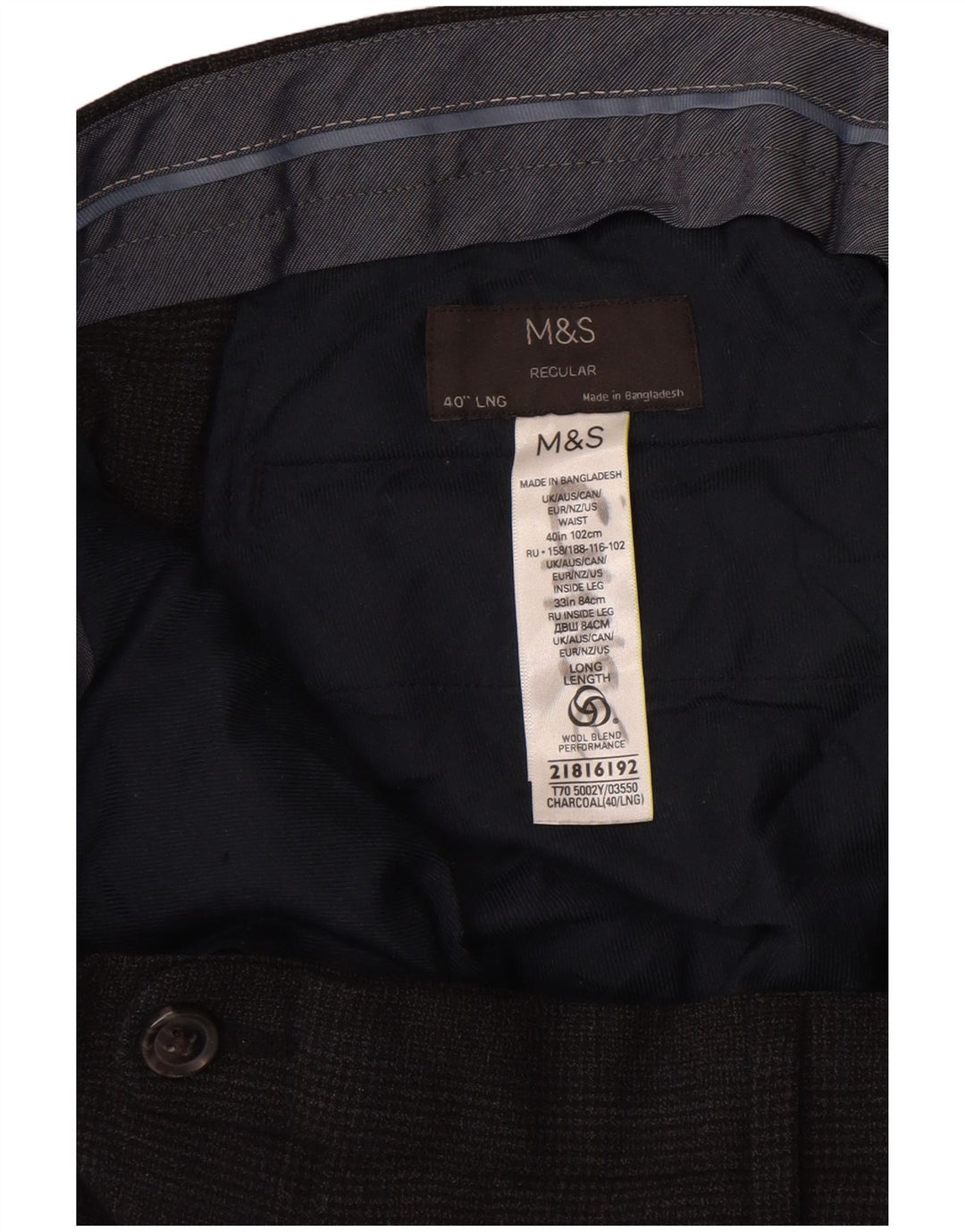 Marks & Spencer Herren-Anzughose, normal, W40, L32, schwarz karierte Wolle