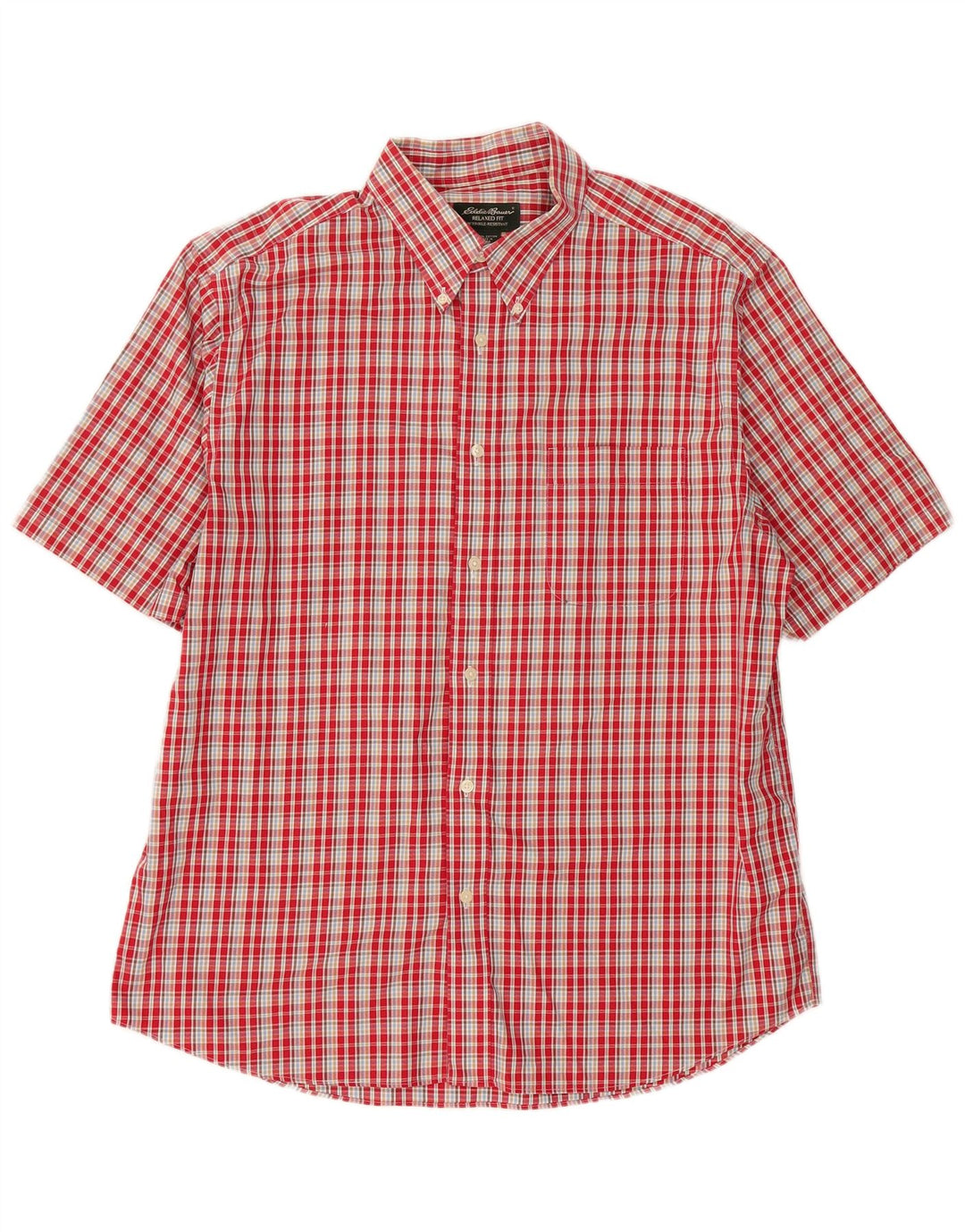 Eddie Bauer Herren-Hemd, knitterfrei, kurzärmelig, großes rotes Karomuster
