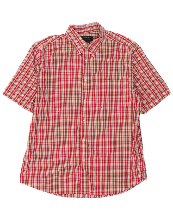 Eddie Bauer Herren-Hemd, knitterfrei, kurzärmelig, großes rotes Karomuster