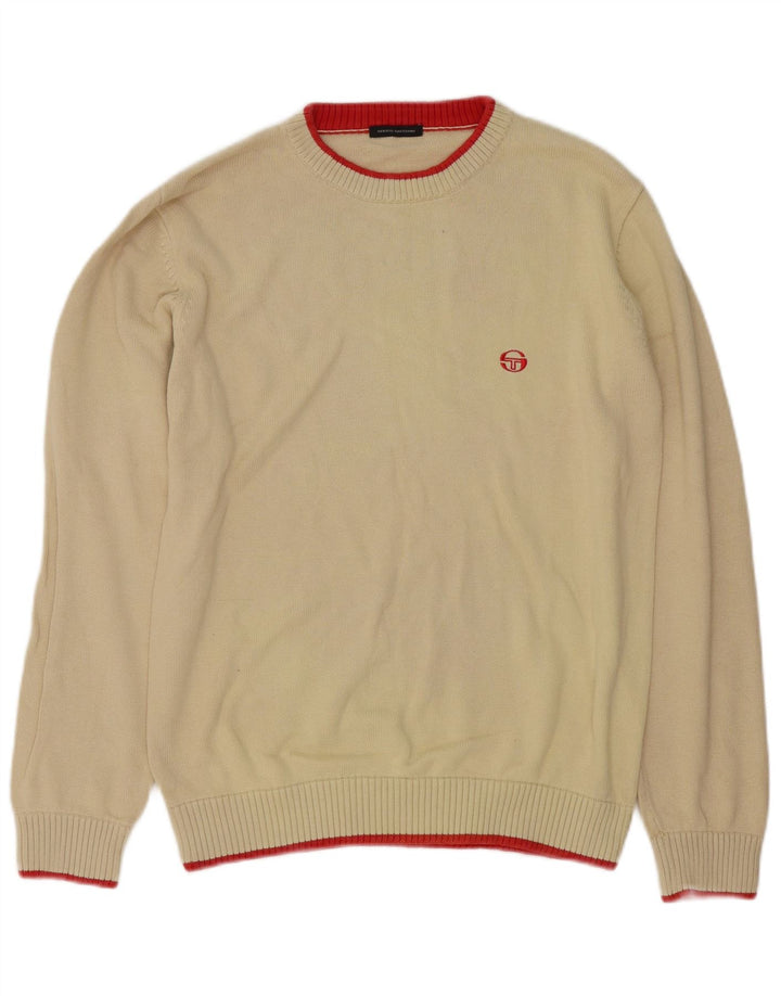 Sergio Tacchini Herren-Pullover mit Rundhalsausschnitt, mittelbeige Baumwolle