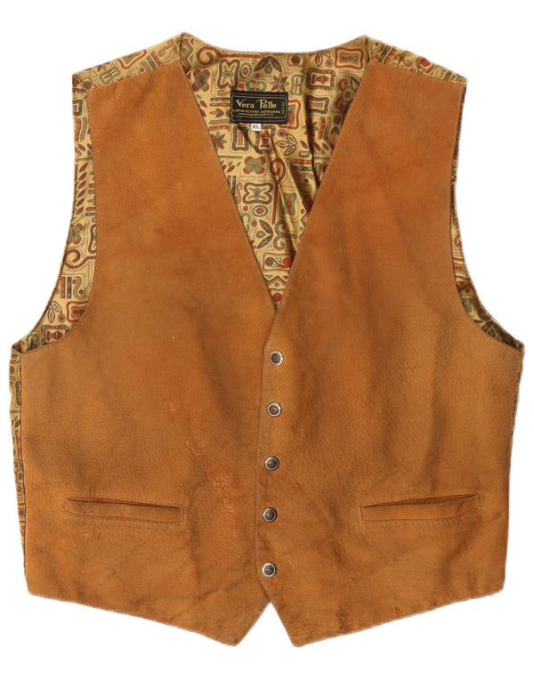 Lavorazione Artigiana Herren Wildlederweste XL Braunes geometrisches Leder