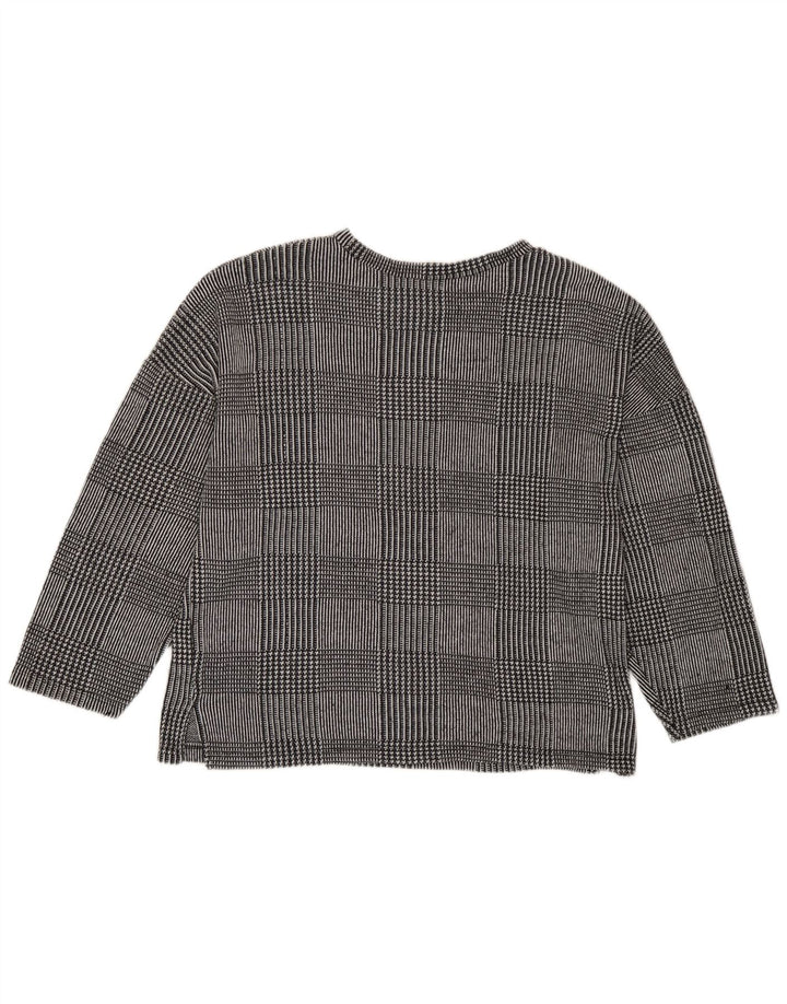 Zara Damen Top Langarm UK 14 Mittelgraues Hahnentritt-Polyester
