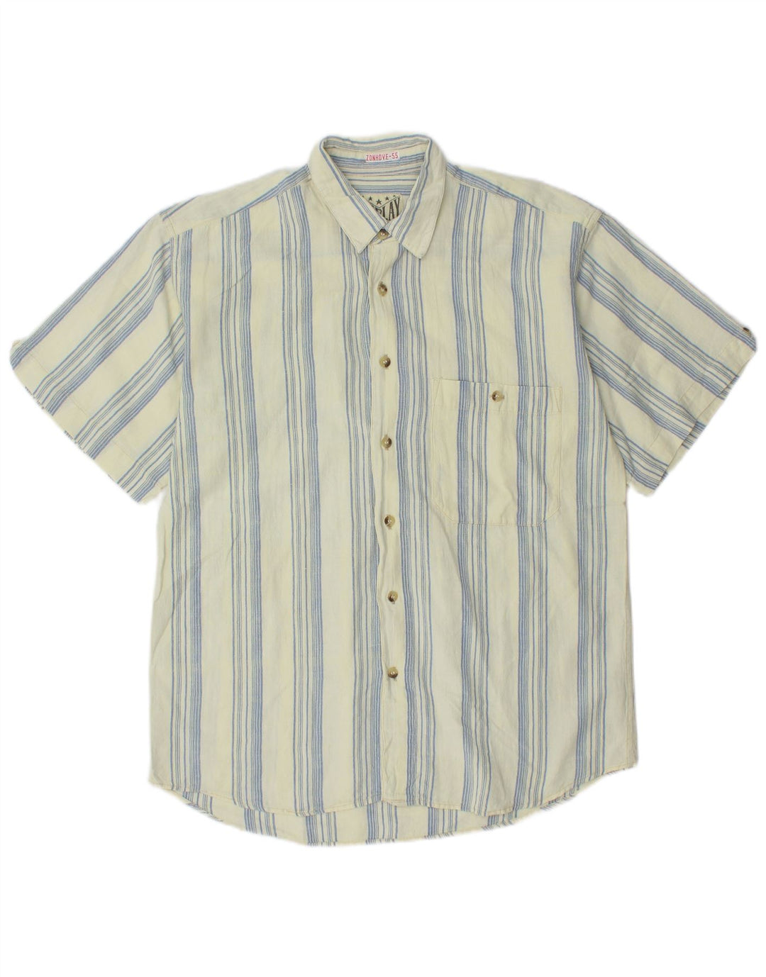 VINTAGE Herren Kurzarmhemd groß blau gestreift