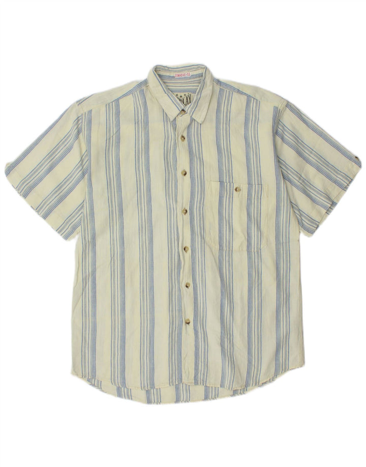 VINTAGE Herren Kurzarmhemd groß blau gestreift