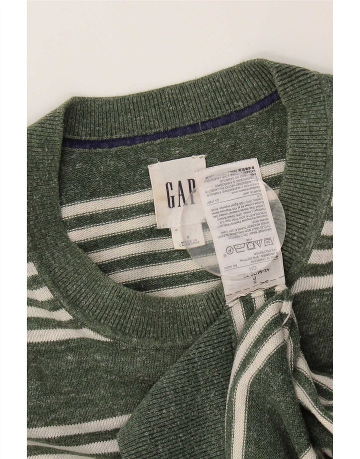 Gap Herren-Pullover mit Rundhalsausschnitt, klein, grün gestreift, Baumwolle
