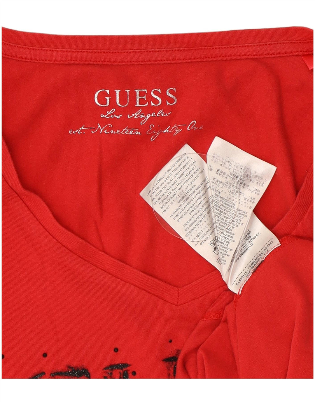 Guess Damen Grafik-Top, langärmlig, Größe S, Rot, Baumwolle