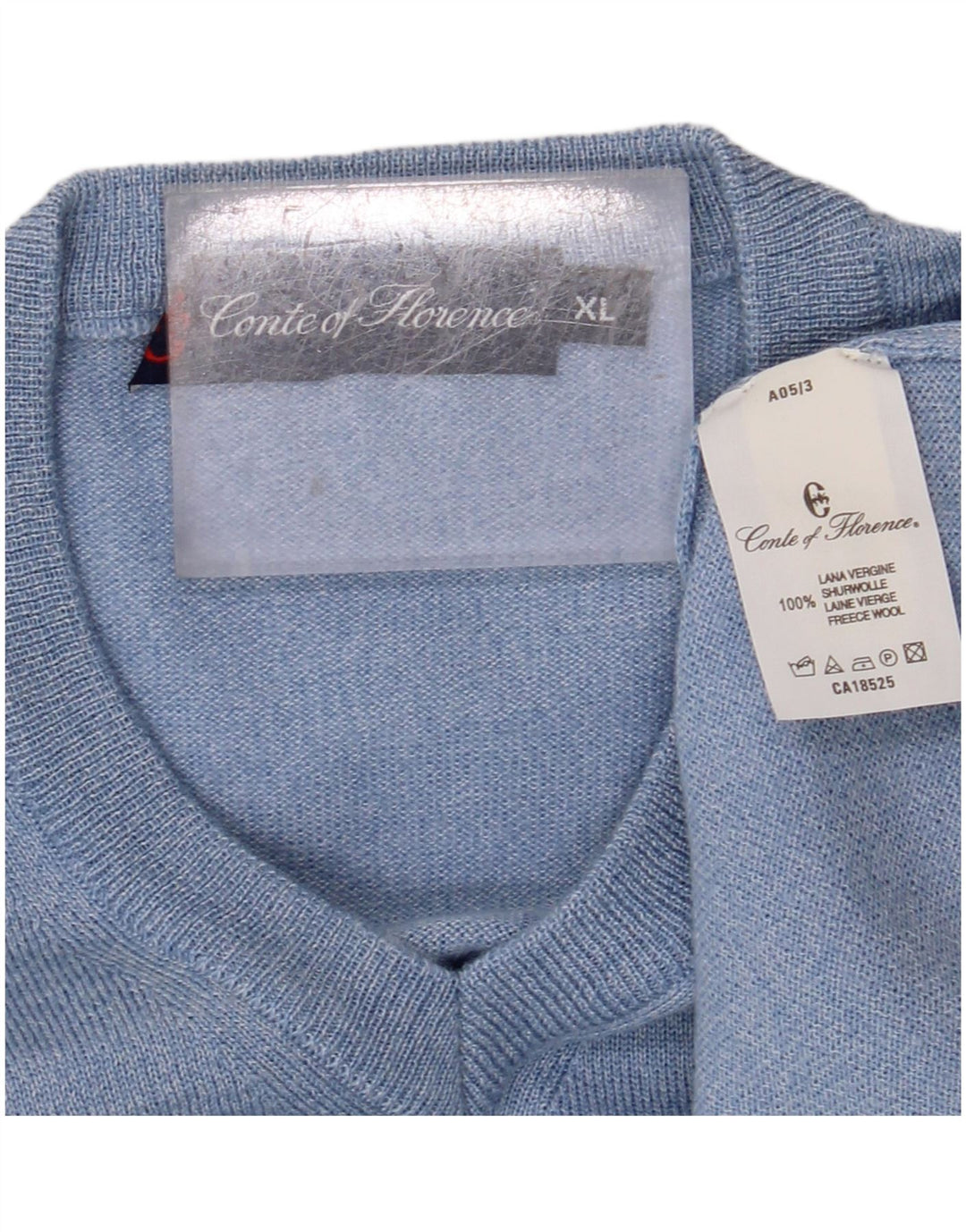 CONTE OF FLORENCE Herren-Pullover mit V-Ausschnitt, XL, blaue Schurwolle