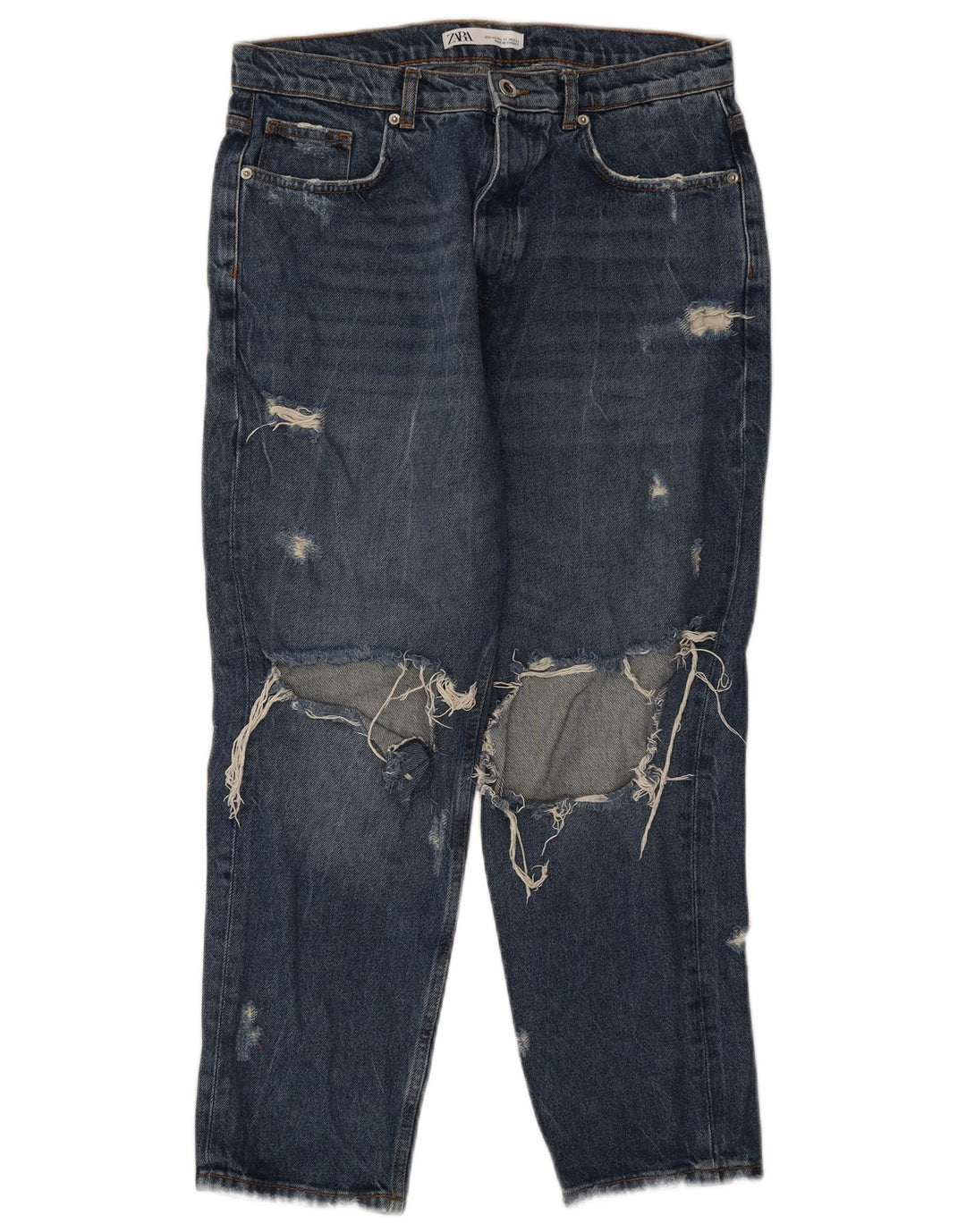 Zara Herren-Jeans im Used-Look, kurz geschnitten, EU 40, mittelgroß, W31, L26, Blau