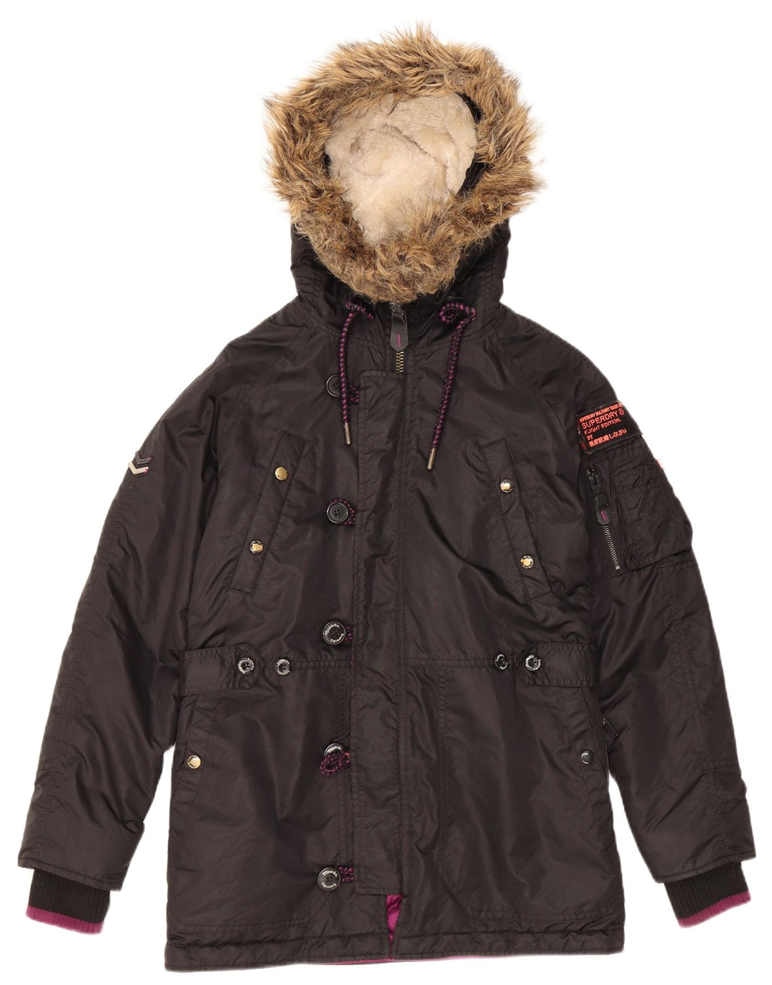 Superdry Herren-Jacke mit Kapuze, gepolstert, UK 38, mittelschwarzes Nylon