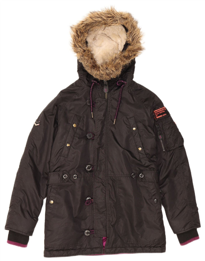 Superdry Herren-Jacke mit Kapuze, gepolstert, UK 38, mittelschwarzes Nylon