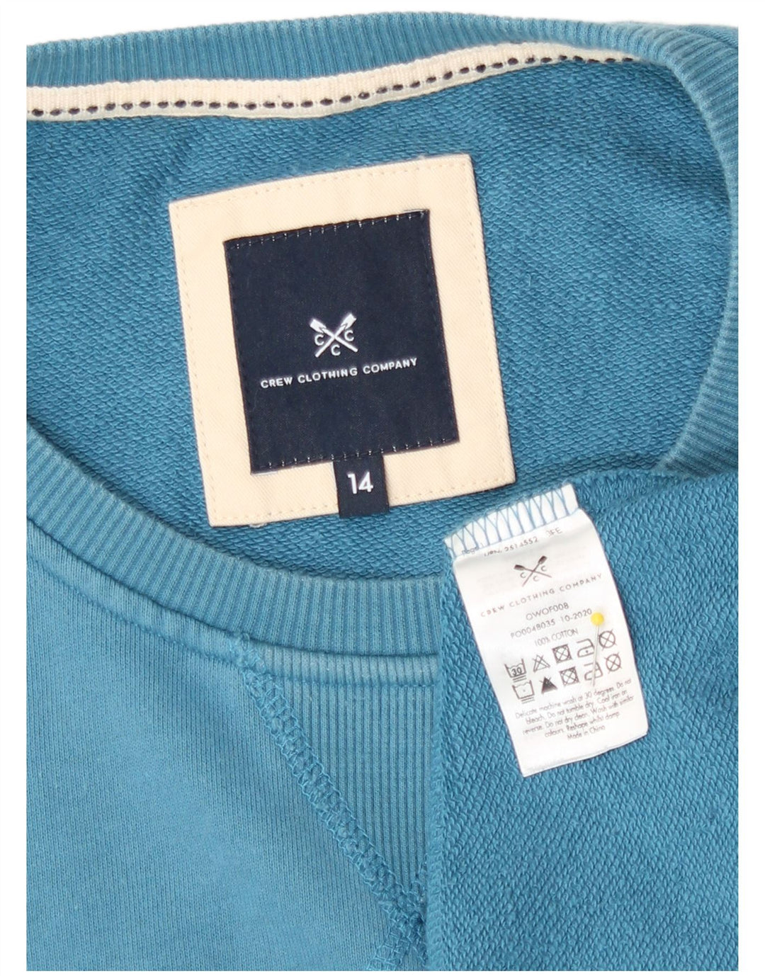 Crew Clothing Damen-Sweatshirt-Pullover UK 14 Mittelblaue Baumwolle