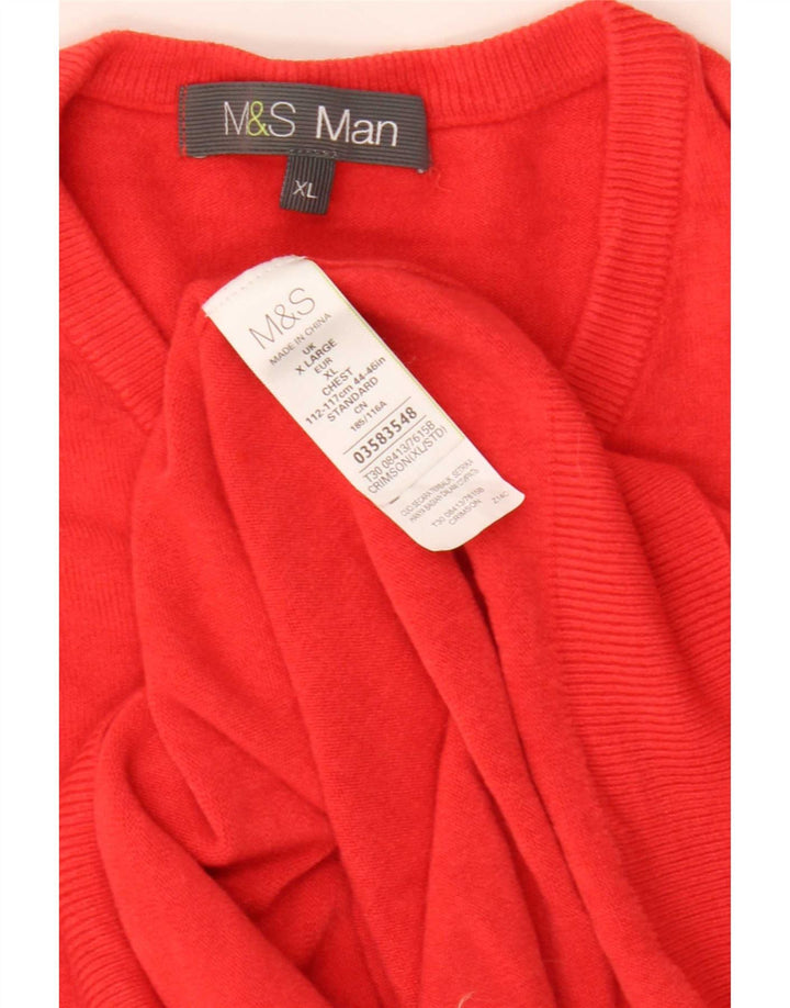 Marks & Spencer Herren-Pullover mit V-Ausschnitt, XL, rotes Acryl