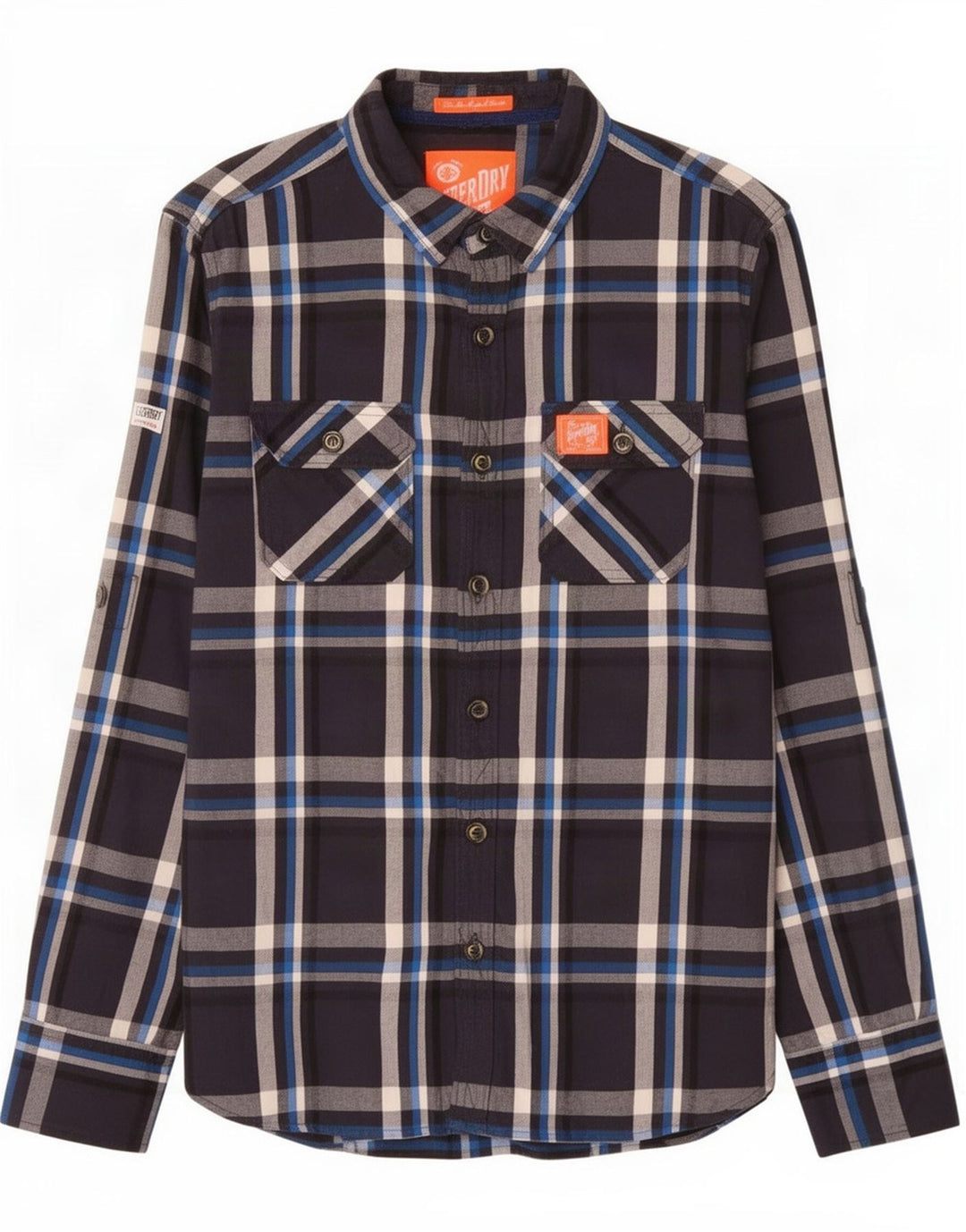 Superdry Herren-Flanellhemd, mittelblau, kariert, Baumwolle