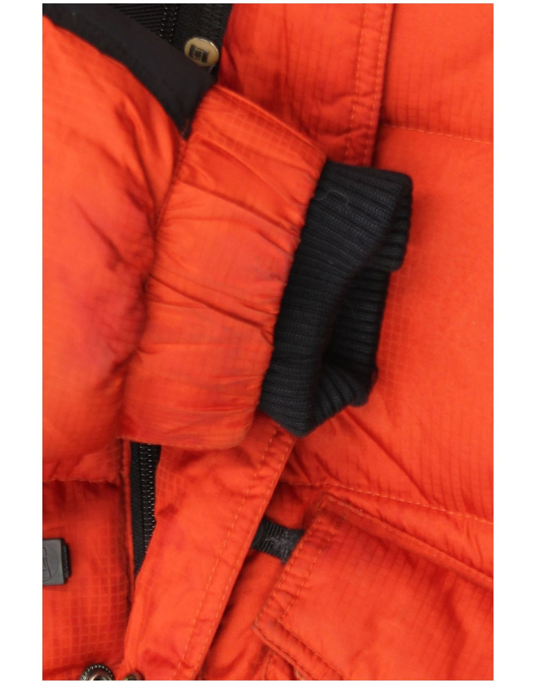 Bastard Wattierte Herrenjacke mit Kapuze, UK 38, mittelorangefarbenes Colourblock-Polyamid