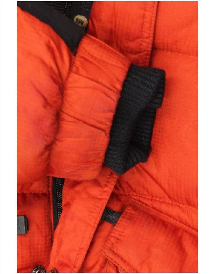 Bastard Wattierte Herrenjacke mit Kapuze, UK 38, mittelorangefarbenes Colourblock-Polyamid