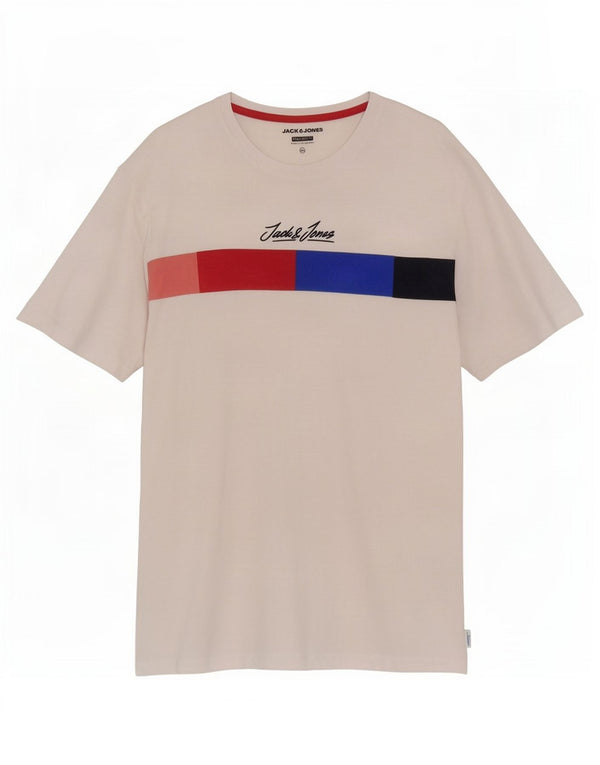 Jack & Jones Herren-T-Shirt mit regulärer Passform, Grafik, 2XL, Weiß, Farbblock