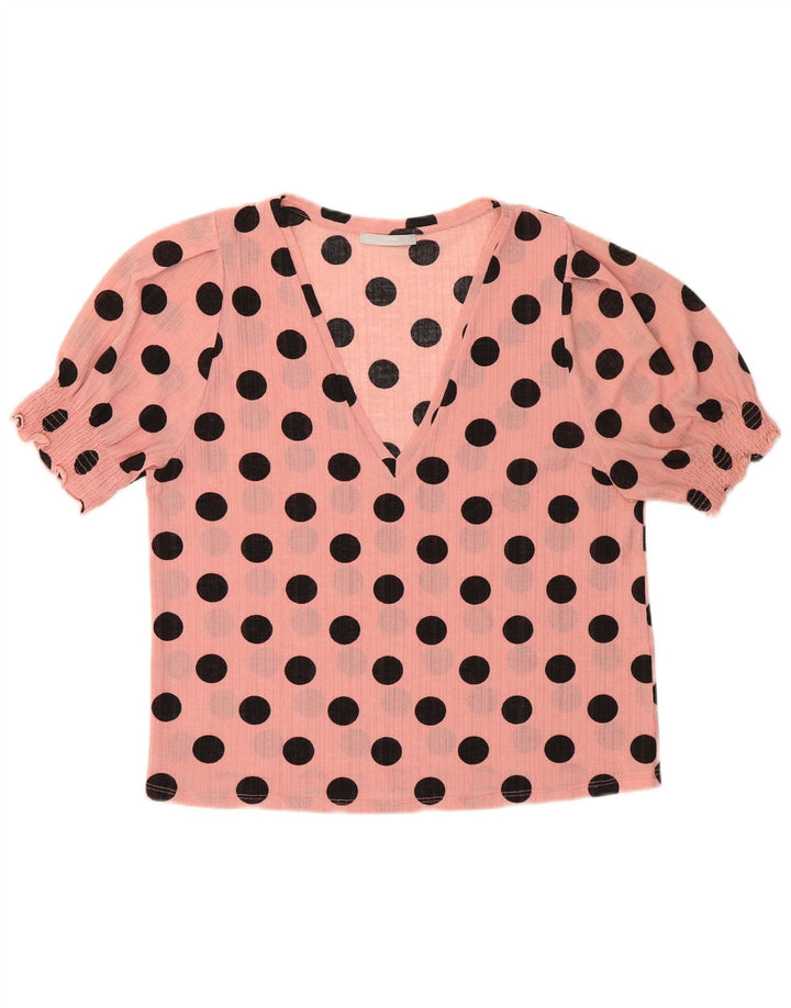 Zara Damen Crop Bluse Top UK 10 Small Pink Polka Dot