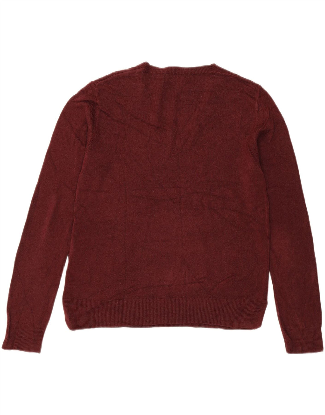 MARKS & SPENCER Womens Crop V-Neck Jumper Sweater UK 12 Medium Burgundy
