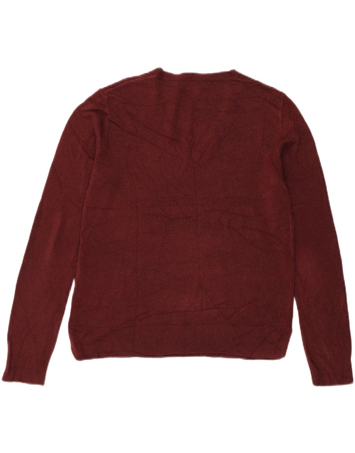 MARKS & SPENCER Womens Crop V-Neck Jumper Sweater UK 12 Medium Burgundy