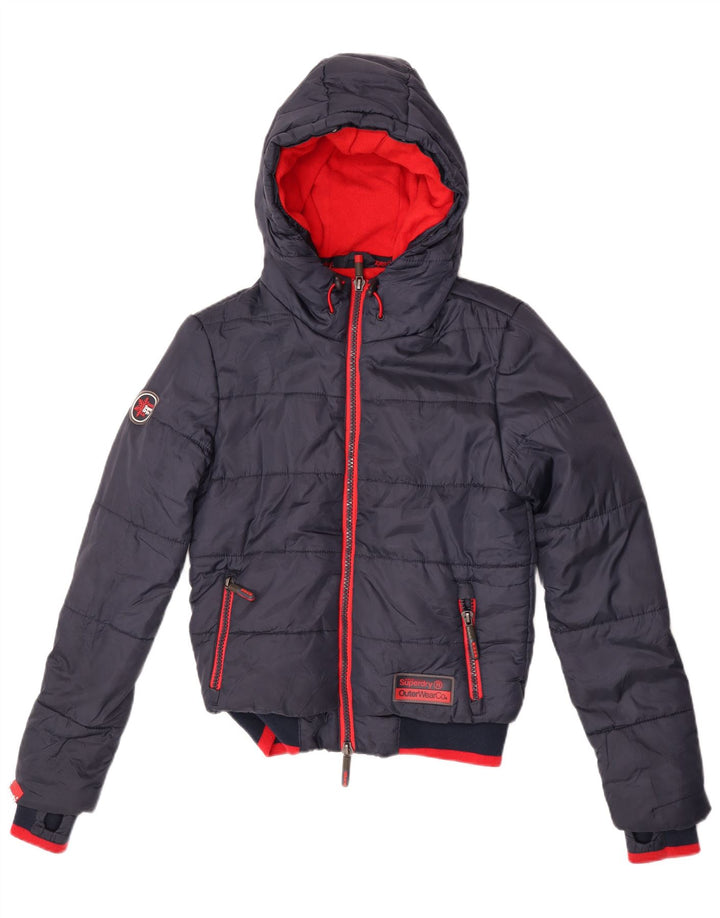 Superdry Herren-Jacke mit Kapuze, wattiert, UK 10, Größe S, Marineblau, Farbblock