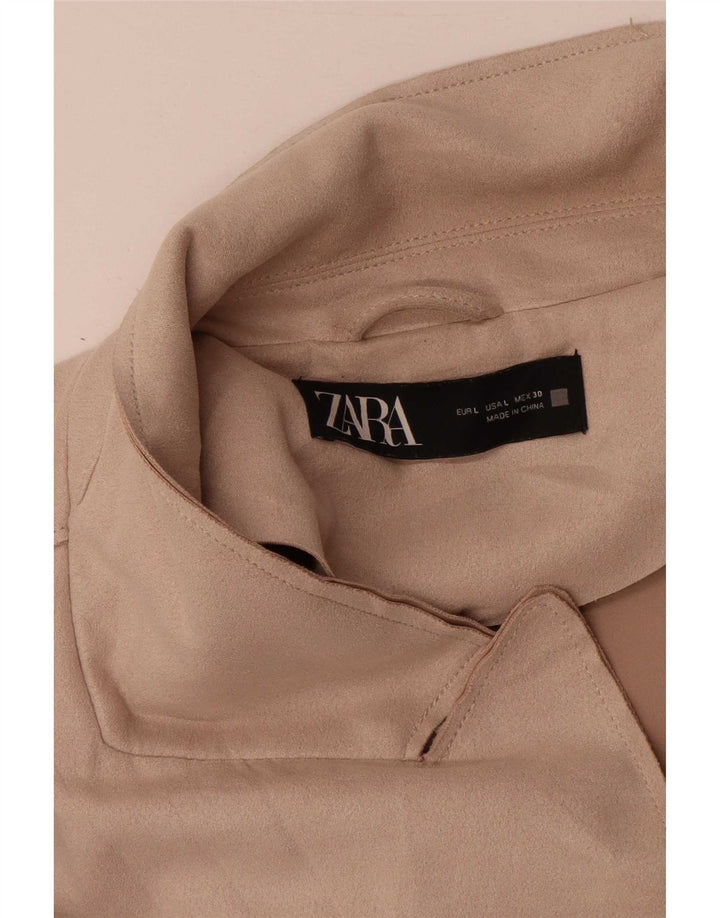 Zara Damen Longline Gilet UK 16 Large Beige Polyester