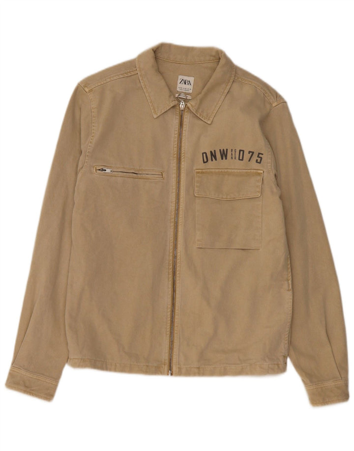 Entspannte Jeansjacke für Herren von Zara, UK 38, mittlere Khaki-Baumwolle