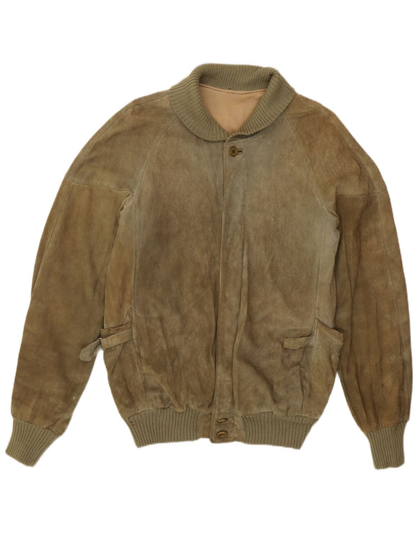 Vintage Herren Wildleder Bomberjacke IT 50 Large Khaki Retro