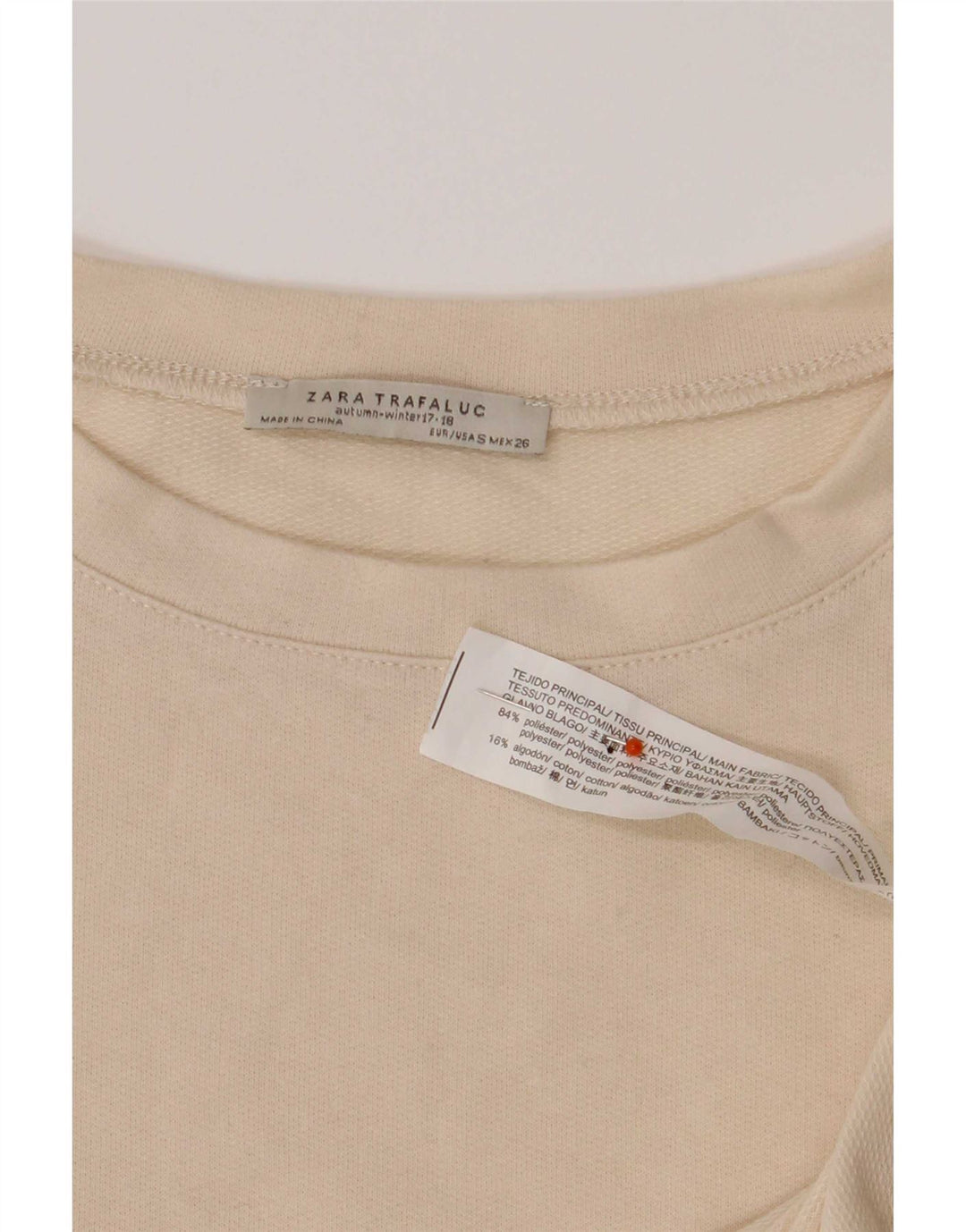 Zara Damen Übergroßes Top Langarm UK 10 Small Beige Farbblock