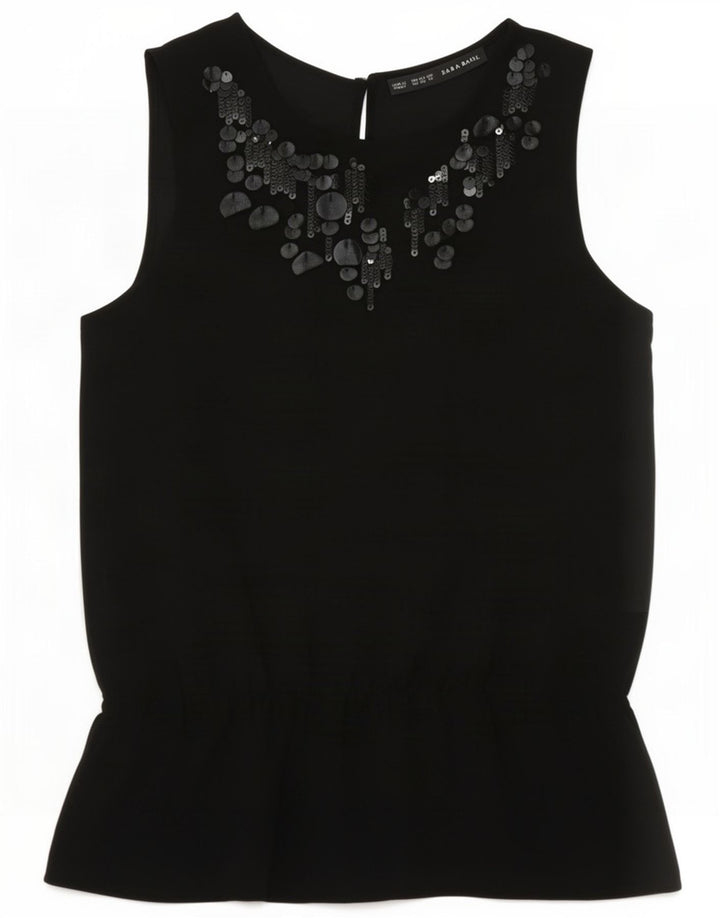 Zara Damen ärmelloses Blusenoberteil UK 6 XS Schwarz Polyester
