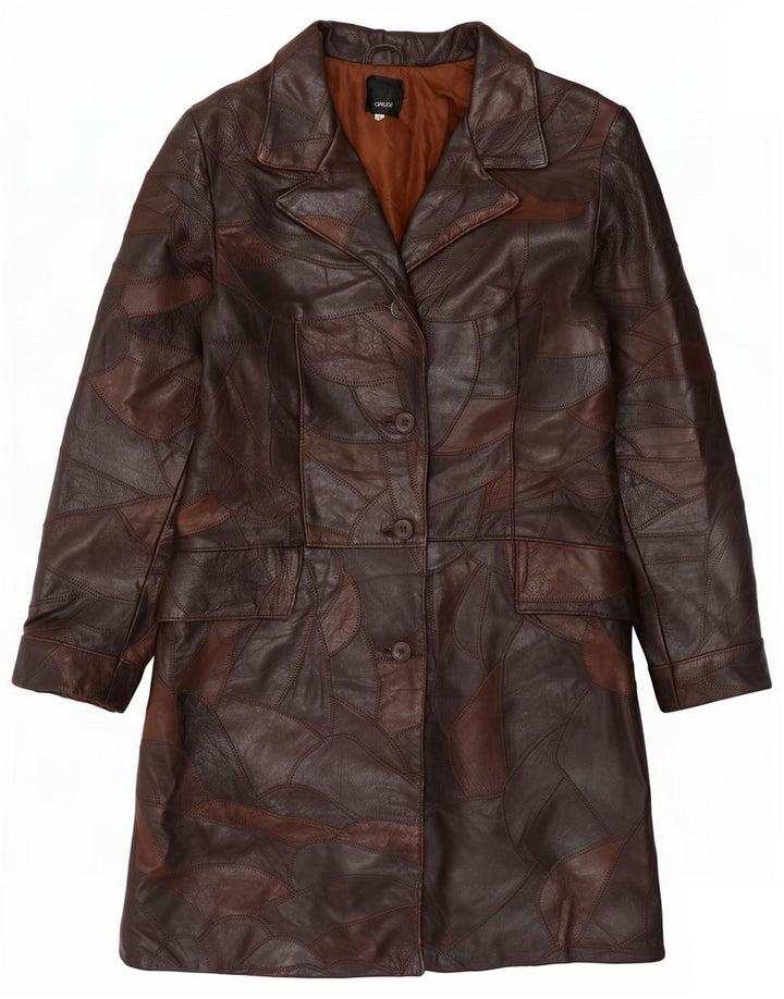 Gaudi Damen Ledermantel UK 14 Large Brown Patchwork