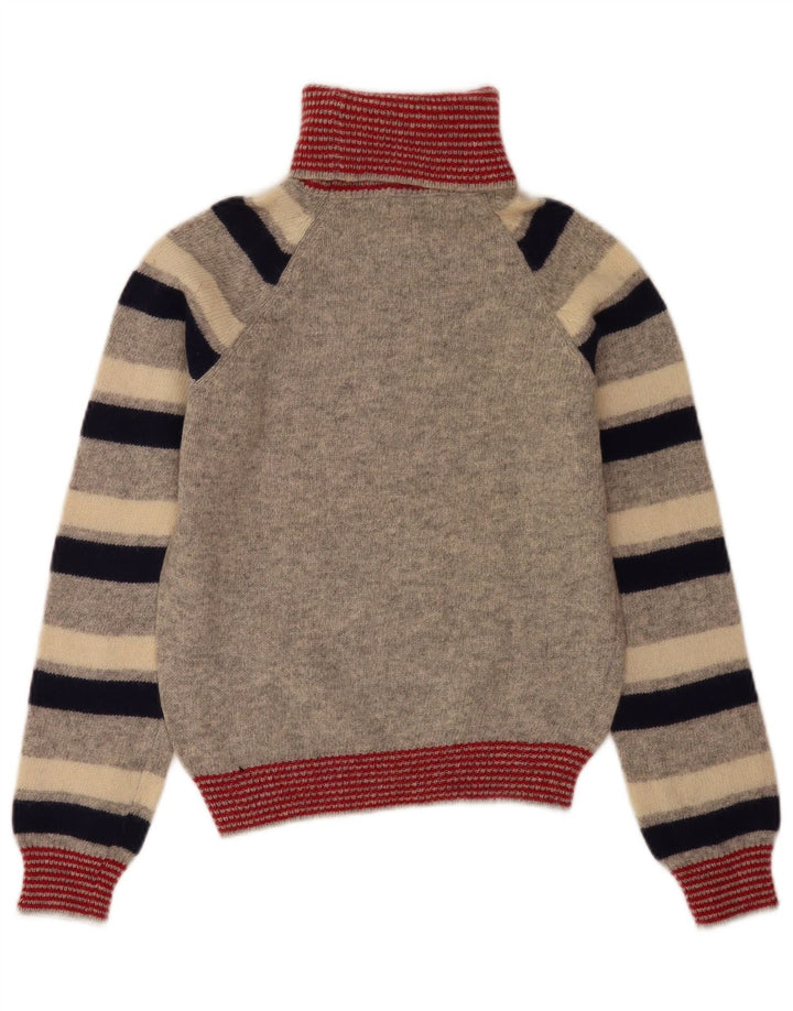 Benetton Womens Crop Rollkragenpullover Pullover UK 8 Small Grau gestreift