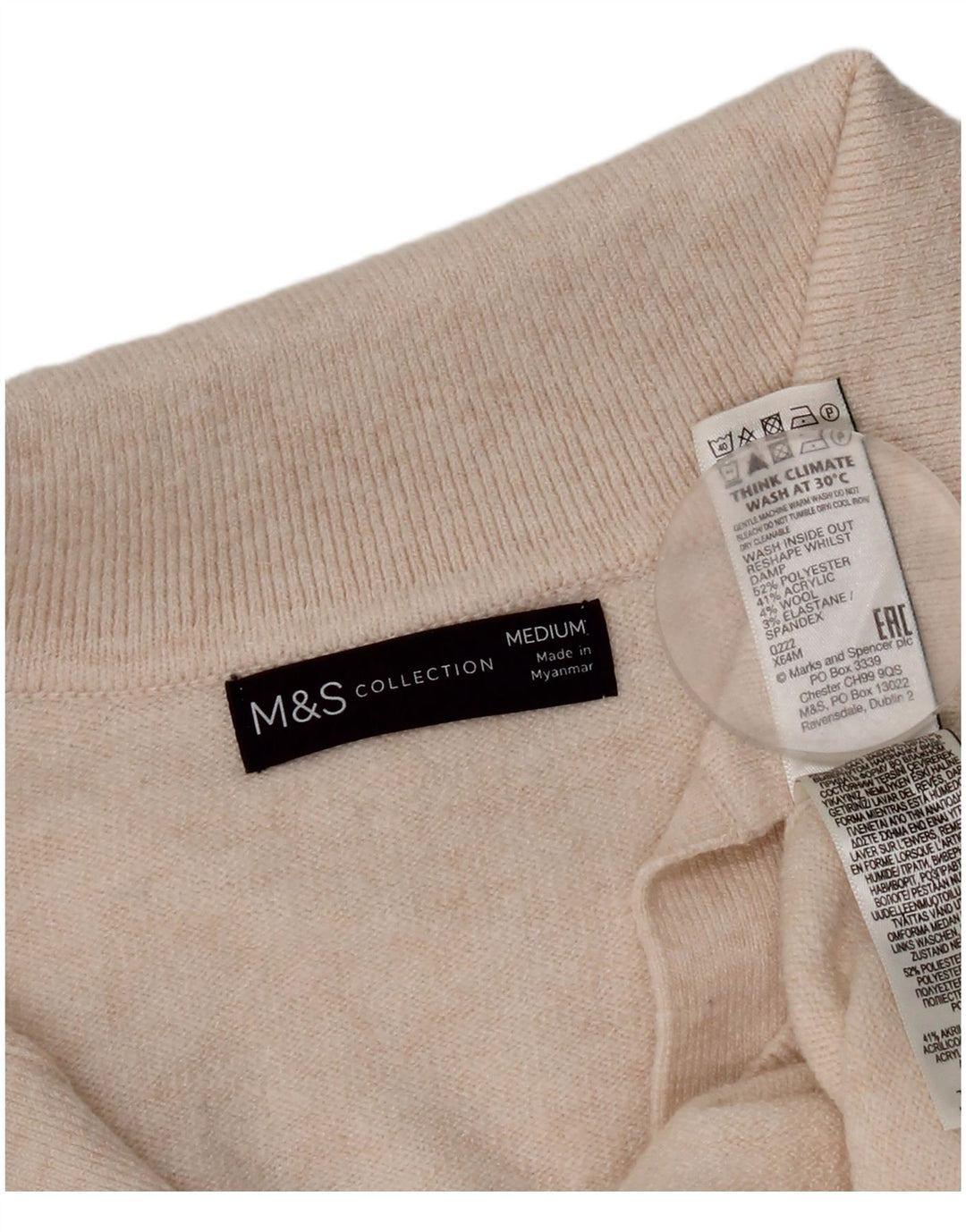 Marks & Spencer Damen-Pullover mit Polokragen, Gr. 14, Mittel, gebrochenes Weiß