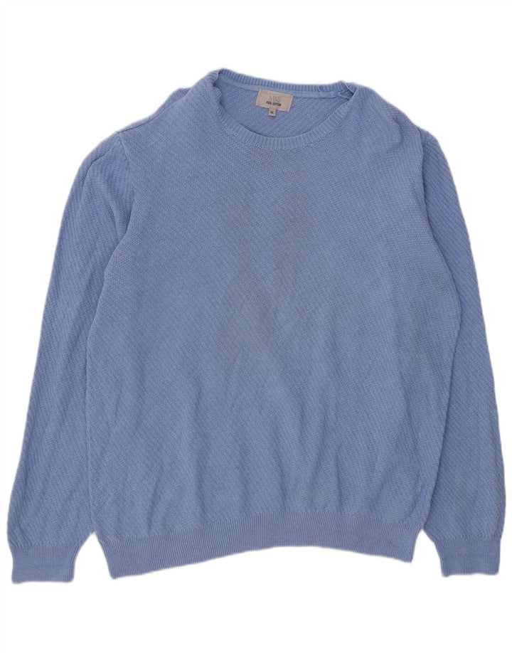 Marks & Spencer Herren-Pullover mit U-Boot-Ausschnitt, XL, blaue Baumwolle