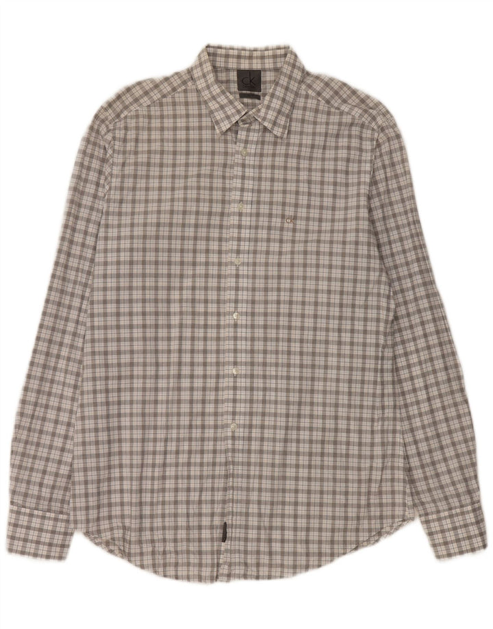 Calvin Klein Herren-Slim-Fit-Hemd, groß, grau kariert