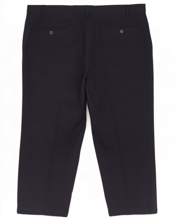 Marks & Spencer Mens Regular Cropped Trousers W44 L26 Navy Blue Polyester