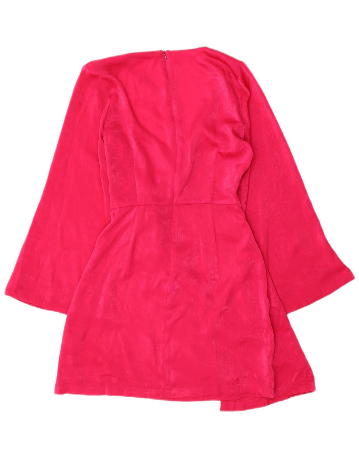 Zara Damen Langarm-Etuikleid UK 10 Small Pink Polyester