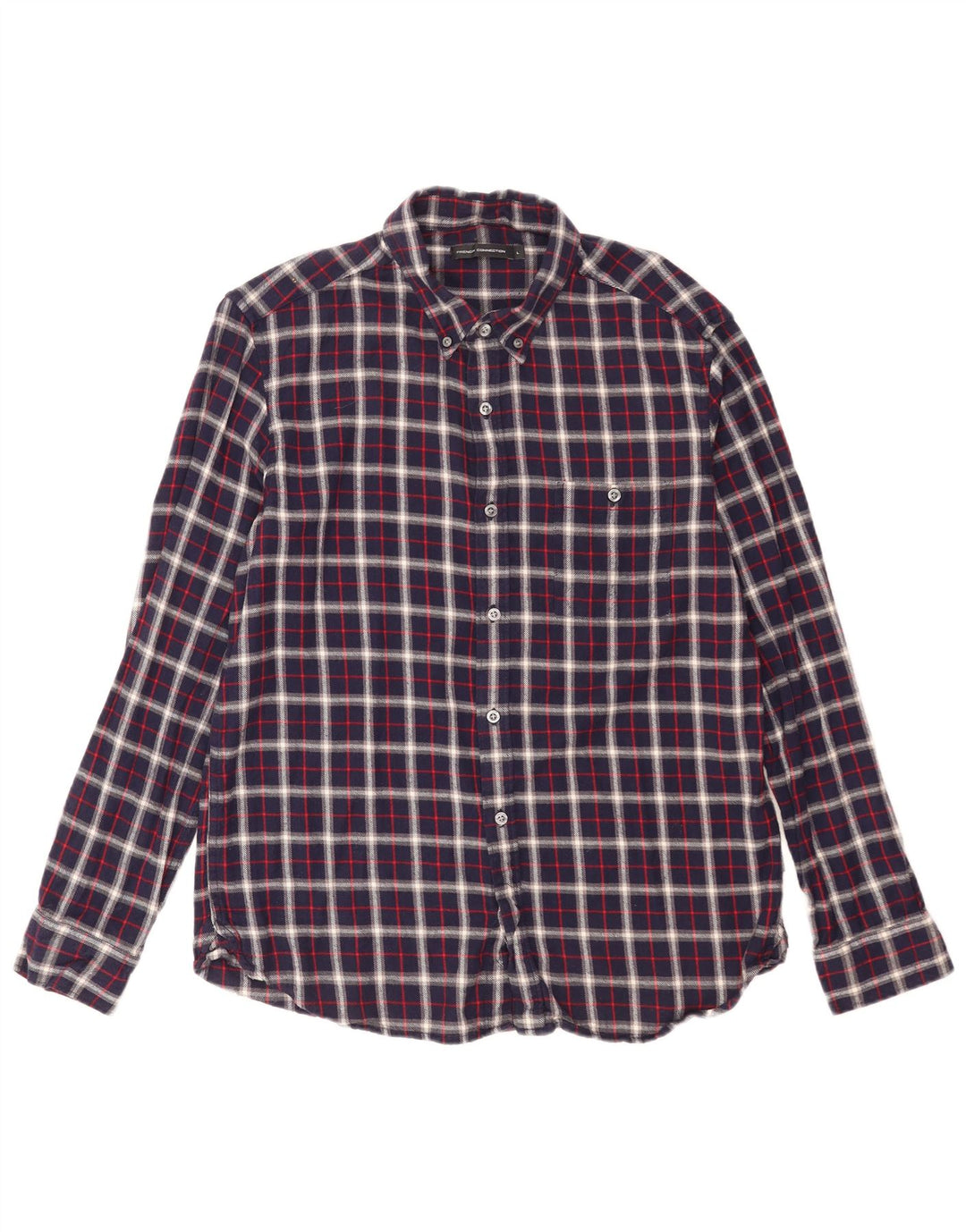 French Connection Herren-Flanellhemd, groß, marineblau, kariert, Baumwolle