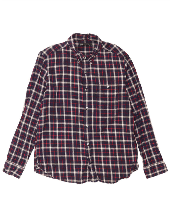 French Connection Herren-Flanellhemd, groß, marineblau, kariert, Baumwolle