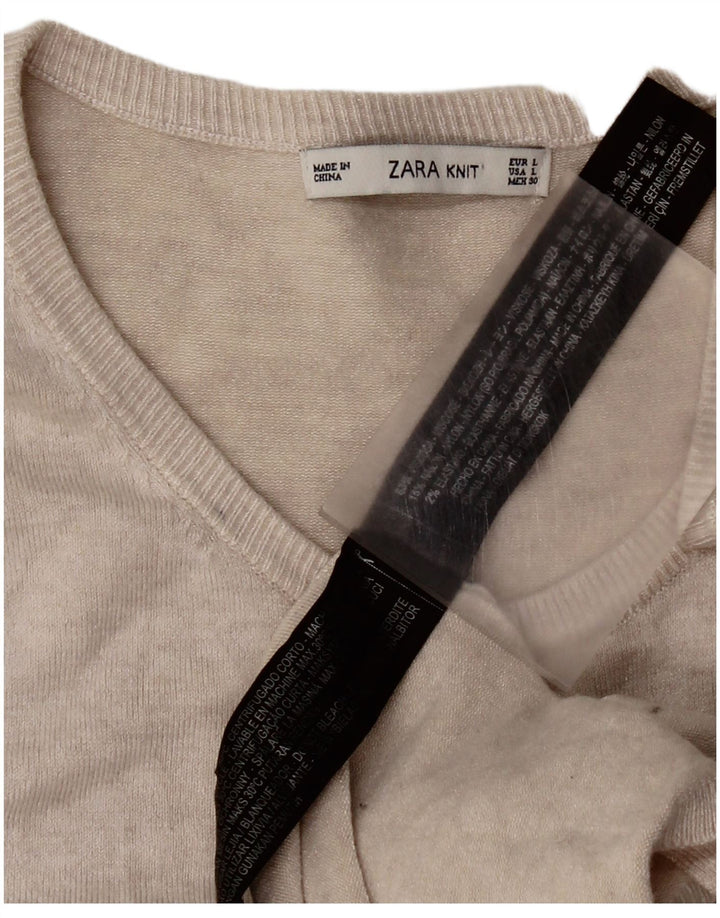 Zara Damen-Cardigan-Pullover UK 14 Large Beige Viskose
