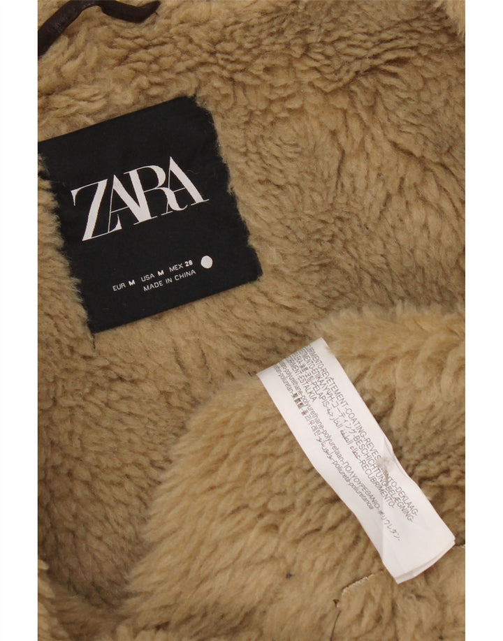 Übergroße Sherpa-Jacke aus Kunstleder von Zara, UK 14, Mittelbraun