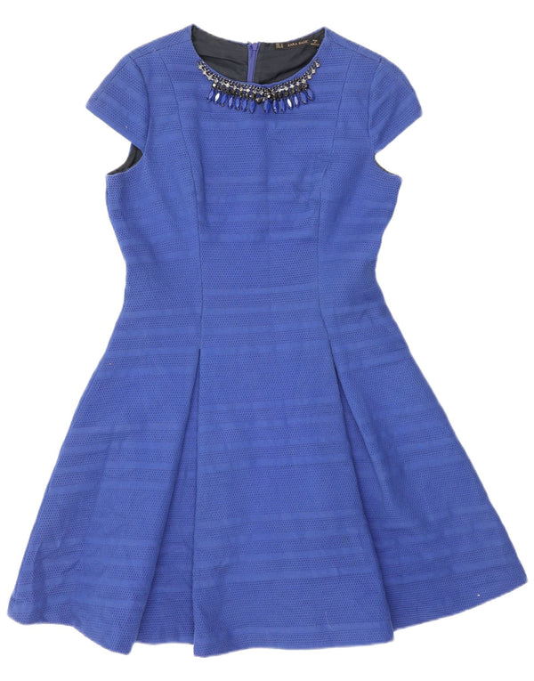 Zara Damen A-Linien-Kleid UK 12 Mittelblau gestreift