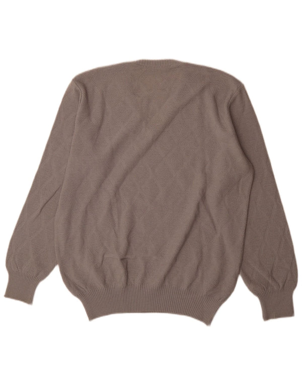 Vintage Herren Pullover mit V-Ausschnitt IT 54 XL Grau Argyle/Diamond Wool
