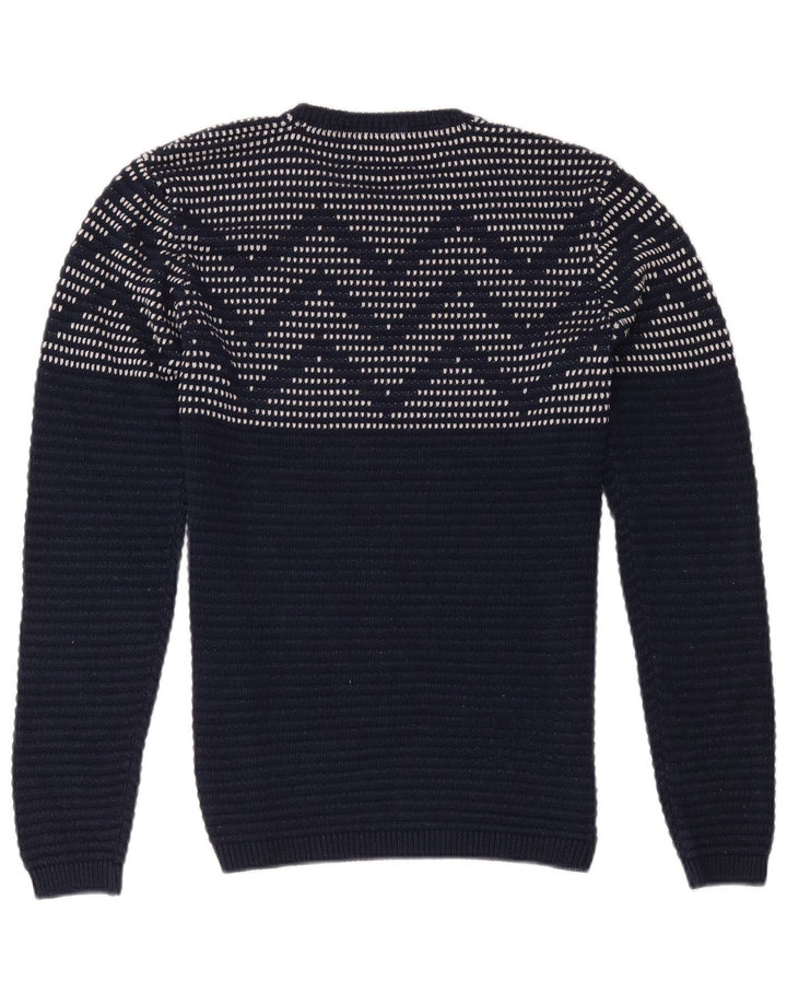 Zara Herren-Pullover mit Rundhalsausschnitt, mittelgroß, marineblau, geometrisch